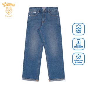 quần jean 14.5oz Light Blue Wash Selvedge Denim / Straight Pants