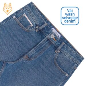 quần jean 14.5oz Light Blue Wash Selvedge Denim / Straight Pants