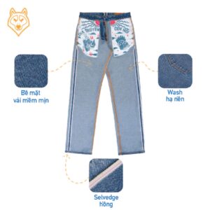 quần jean 14.5oz Light Blue Wash Selvedge Denim / Straight Pants