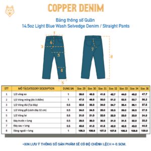 quần jean 14.5oz Light Blue Wash Selvedge Denim / Straight Pants
