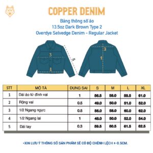 Áo khoác 13.5oz Dark Brown Type 2 / Overdye Selvedge Denim - Regular Jacket