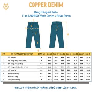 Quần Jean Copper Denim 11oz SASHIKO Wash Denim / Relax Pants