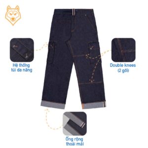 14.5oz Dark Blue Raw Selvedge Denim / Relax Cargo Pants