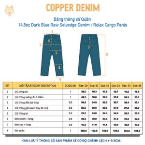 14.5oz Dark Blue Raw Selvedge Denim / Relax Cargo Pants