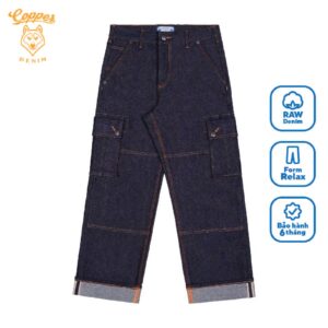 14.5oz Dark Blue Raw Selvedge Denim / Relax Cargo Pants