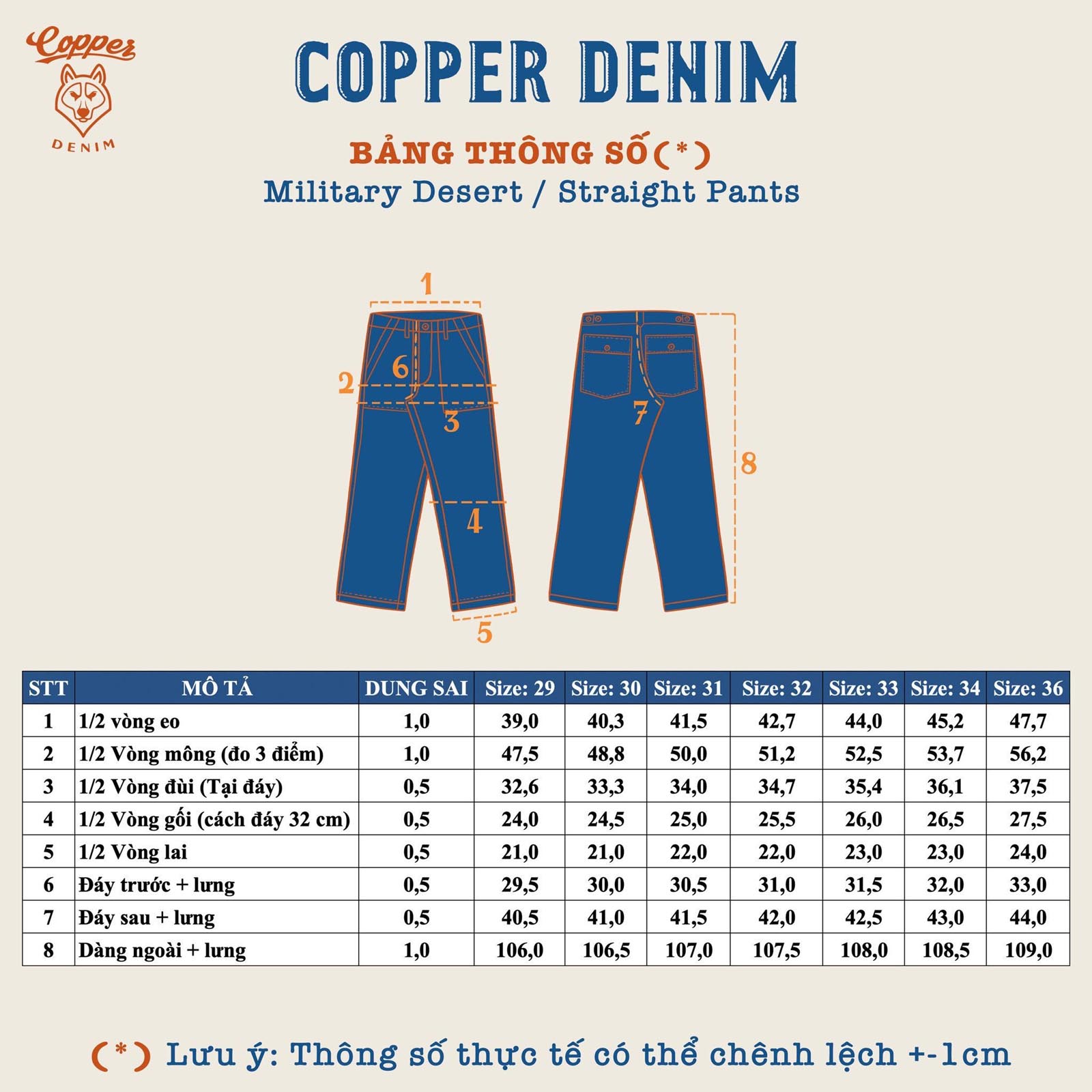 copper-denim-Military Desert : Straight Pants