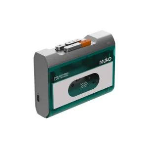 Gadhouse MIKO Mint góc isometric: nút phát tua, nút cam ghi âm, mic, cổng AUX tai nghe và công tắc Bluetooth ON OFF