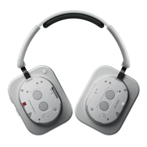 Nothing Headphone (1) xám: góc nhìn từ trên xuống, headband và hai tai trong suốt