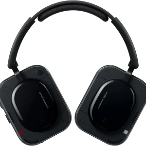 Tai nghe chụp tai Nothing Headphone (a) màu đen, oval giữa bóng và vỏ trong suốt, nền trắng studio