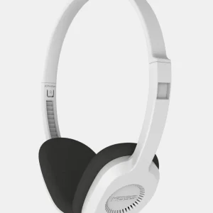 Tai nghe Koss KPH8w on-ear màu trắng, đệm foam đen, logo KOSS trên housing, dây trắng, ảnh sản phẩm nền sáng