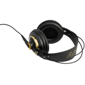 Tai nghe AKG K240 Studio màu đen viền vàng, góc trên, headband tự điều chỉnh và cáp mini-XLR