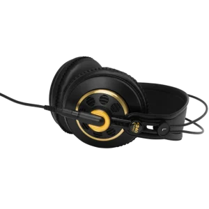 Tai nghe AKG K240 Studio nằm nghiêng, lưới semi-open và logo AKG trên headband