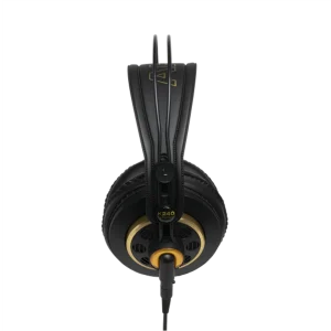 Tai nghe AKG K240 Studio nhìn ngang, earcup semi-open viền vàng và badge K240 STUDIO
