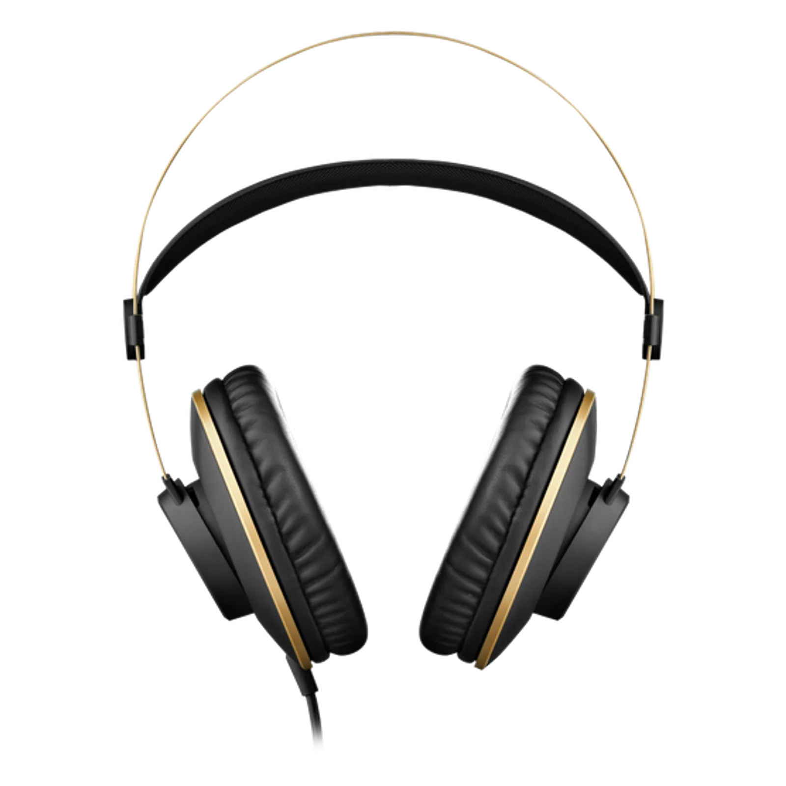 Tai nghe AKG K92 chụp chính diện, logo AKG trên earcup màu vàng và vòng viền vàng