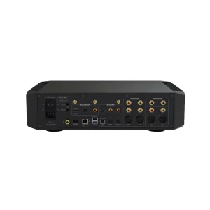 Mặt sau Eversolo DMP-A10 với nguồn AC, SFP, LAN, USB, HDMI ARC, coaxial, optical, RCA, XLR và anten Wi-Fi