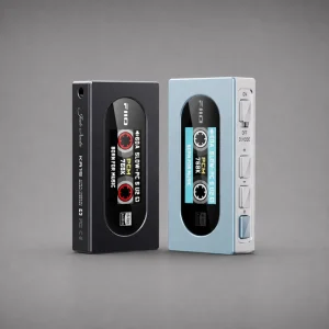 Bộ đôi FiiO KA15 màu đen và xanh với màn hình cassette Born for Music, nút D.MODE và điều khiển cạnh bên