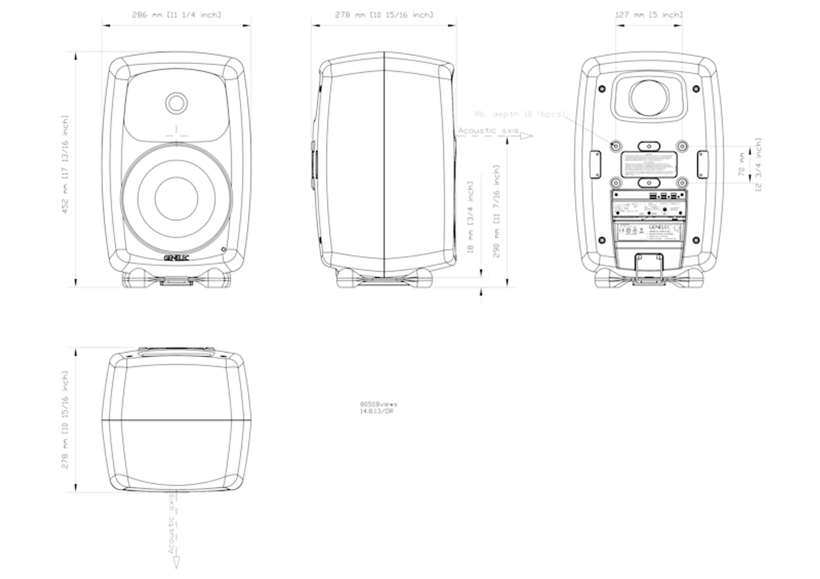 Loa kiểm âm Genelec 8050B: thùng nhôm đúc MDE™, tweeter trong DCW™, woofer bass lớn lưới kim loại, logo GENELEC, LED trạng thái, chân Iso-Pod™ — ảnh catalog studio (03).