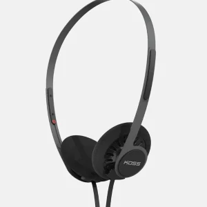 Tai nghe Koss KPH40 Utility Black trên nền xám, thiết kế on-ear open-back và logo KOSS