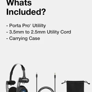 Koss Porta Pro Utility kèm cáp 3.5mm sang 2.5mm Utility Cord và túi đựng da đen