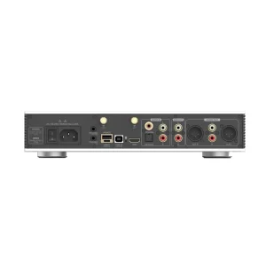 Mặt sau Luxsin X9 với nguồn AC, USB-C, USB-B, HDMI ARC, coaxial, optical, RCA, XLR balanced và anten
