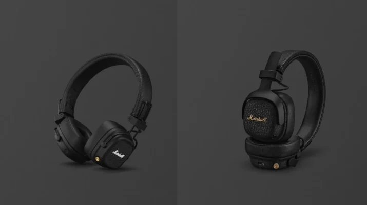 Marshall Major V (trái) và Marshall Milton A.N.C. (phải) cạnh nhau, cùng màu đen, logo trắng và vàng