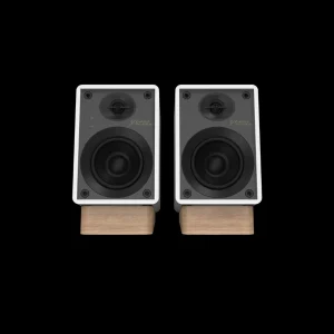 Cặp loa Onkyo Creator GX-10DB trắng mặt trước lộ driver, LED và núm điều khiển