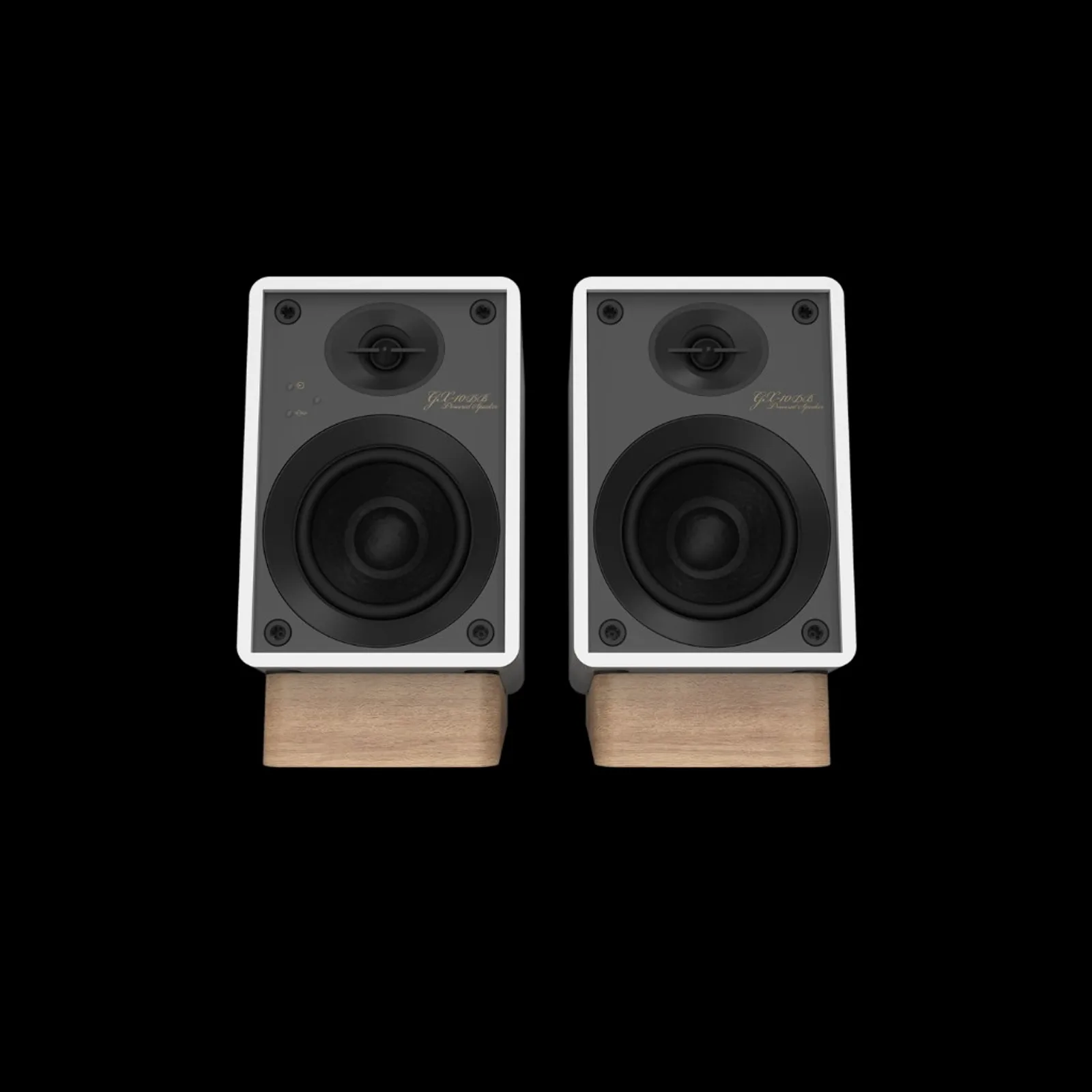 Cặp loa Onkyo Creator GX-10DB trắng mặt trước lộ driver, LED và núm điều khiển