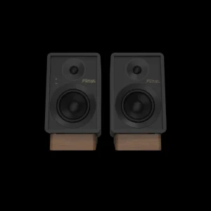 Onkyo Creator GX-30ARC đen mặt trước lưới tắt, chữ GX-30ARC Powered Speaker và đế gỗ