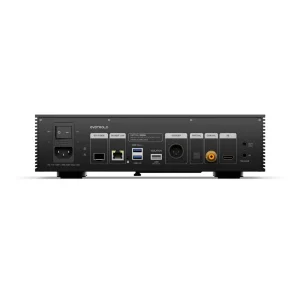 Mặt sau Eversolo T8 với SFP fiber, LAN gigabit, USB 3.0, USB isolated, AES/EBU, optical, coax, IIS và trigger 12V