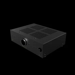 Onkyo Icon A-50 màu đen, góc nhìn từ phải với logo ONKYO và chữ vàng Integrated Amplifier A-50