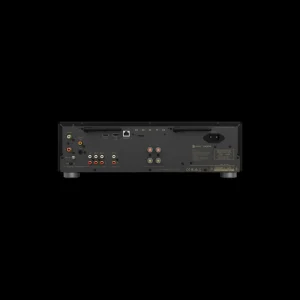 Mặt sau Onkyo Icon A-50 đen: phono MM/MC, HDMI ARC, coax optical, Ethernet, terminal loa và Dirac