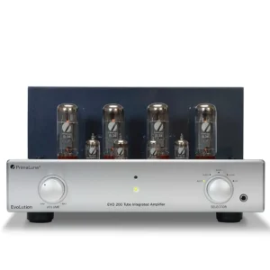 PrimaLuna EVO 200 Integrated màu bạc góc thấp, núm Volume Selector và ống đèn EL34