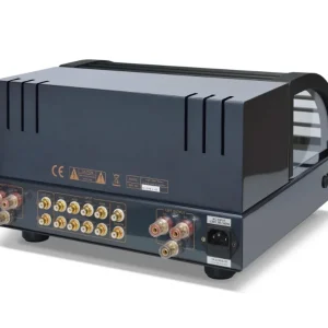 Mặt sau PrimaLuna EVO 200 Integrated màu đen với cổng loa RCA và lồng bảo vệ ống đèn