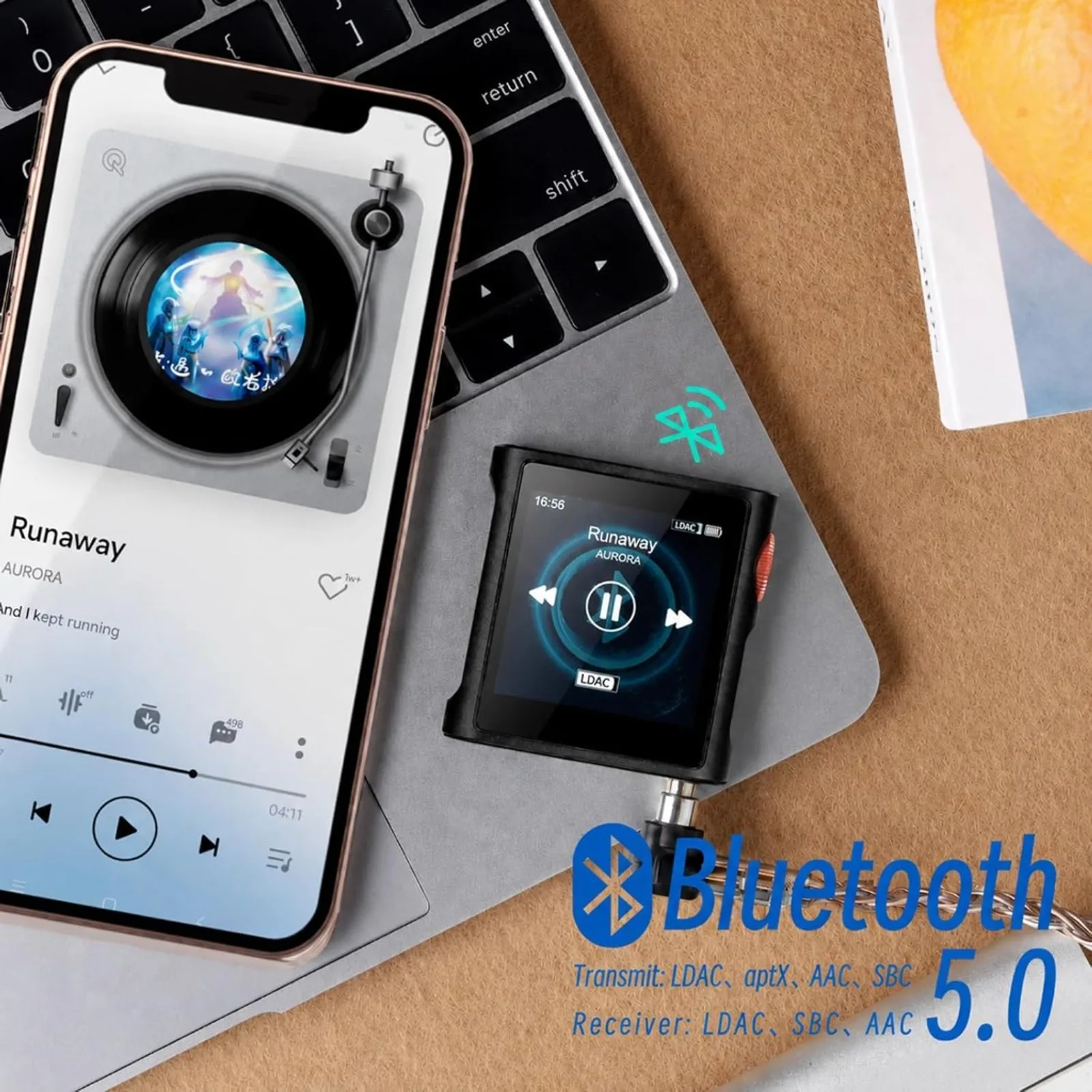 Shanling M0 Pura DAP mini màu cam kết nối Bluetooth LDAC với tai nghe over-ear