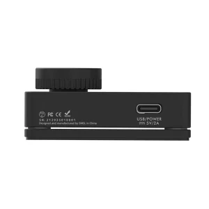 Mặt sau SMSL Nano One đen với cổng USB-C 5V/2A, núm volume và tem CE FCC RoHS