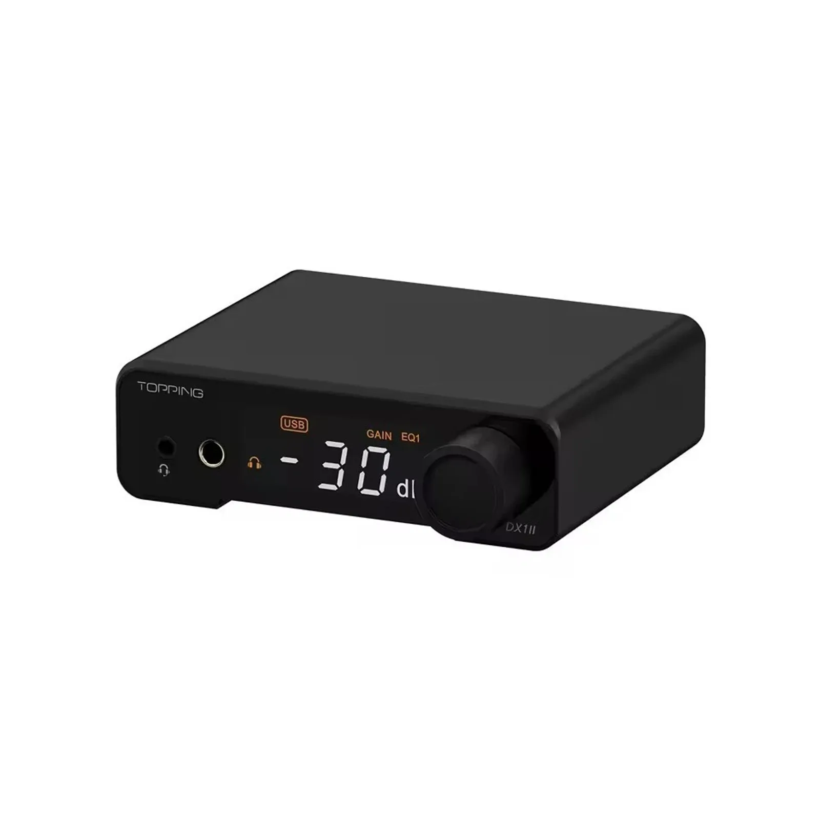 Topping DX1 II màu bạc với màn hiển thị USB GAIN EQ1 và núm volume kim loại