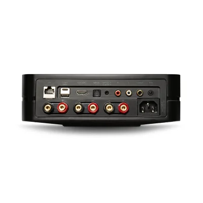 Mặt sau Bluesound POWERNODE Black: HDMI eARC, loa, RCA, USB