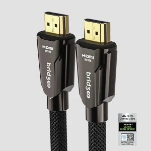 Hai đầu jack HDMI Bridgee XIN 8K/10K, braid đen và nhãn Ultra High Speed HDMI certified