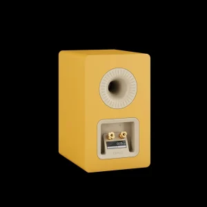 Mặt sau loa DALI KUPID Golden Yellow với lỗ thoát hơi và terminal mạ vàng