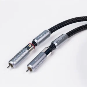 Đôi jack RCA FIBBR Snowflake bạc, chấm đỏ đen phân kênh trái phải, cáp bện đen