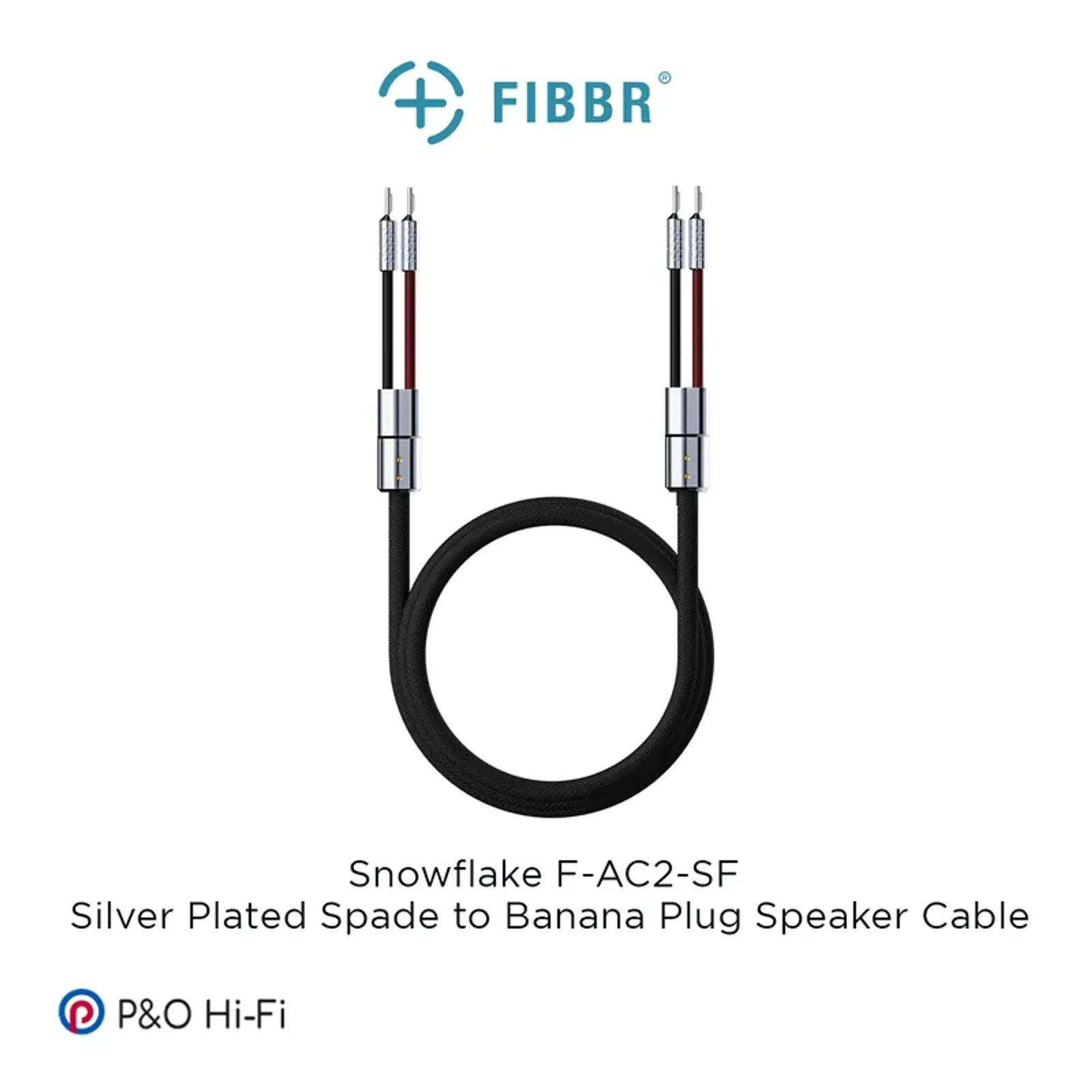 Dây loa FIBBR Snowflake F-AC2-SF Spade to Banana, cuộn braid đen và jack bạc