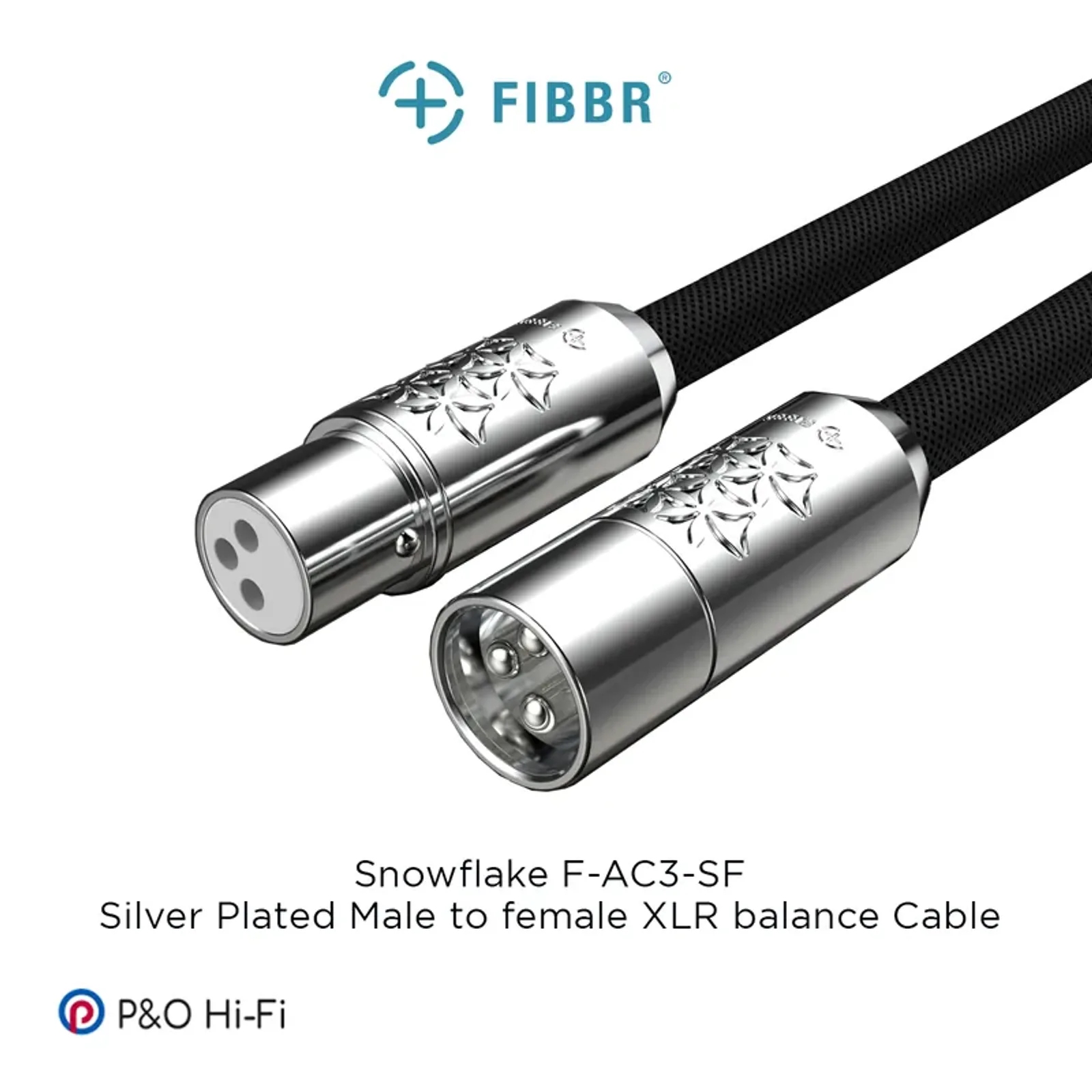 Cáp FIBBR Snowflake F-AC3-SF XLR balanced male to female, jack bạc họa tiết snowflake và braid đen