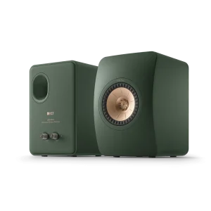 KEF LS50 Meta Moss Green góc trước và mặt sau