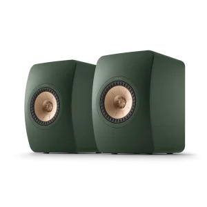 Cặp loa bookshelf KEF LS50 Meta màu Moss Green góc nghiêng trên nền trắng