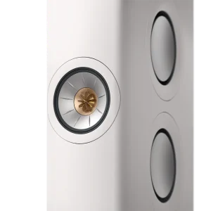Close-up Uni-Q và woofer bên loa KEF LS60 Wireless Mineral White
