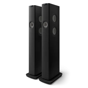 Cặp loa KEF LS60 Wireless Titanium Grey góc nghiêng, Uni-Q đồng và woofer bên