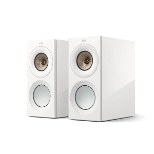 Loa bookshelf KEF Reference 1 Meta High-Gloss White/Champagne góc nghiêng