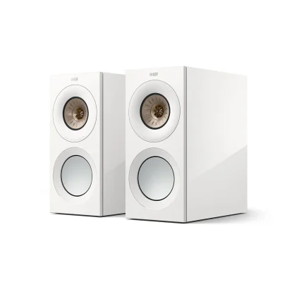 Loa bookshelf KEF Reference 1 Meta High-Gloss White/Champagne góc nghiêng