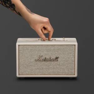 Marshall Acton IV Cream, tay chỉnh nút Bass trên mặt điều khiển đồng vàng