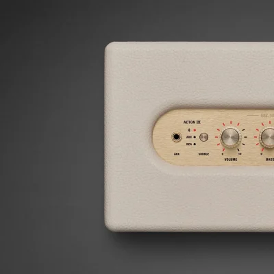 Mặt điều khiển Marshall Acton IV Cream: cổng AUX 3,5 mm, nút Source, LED BT AUX RCA